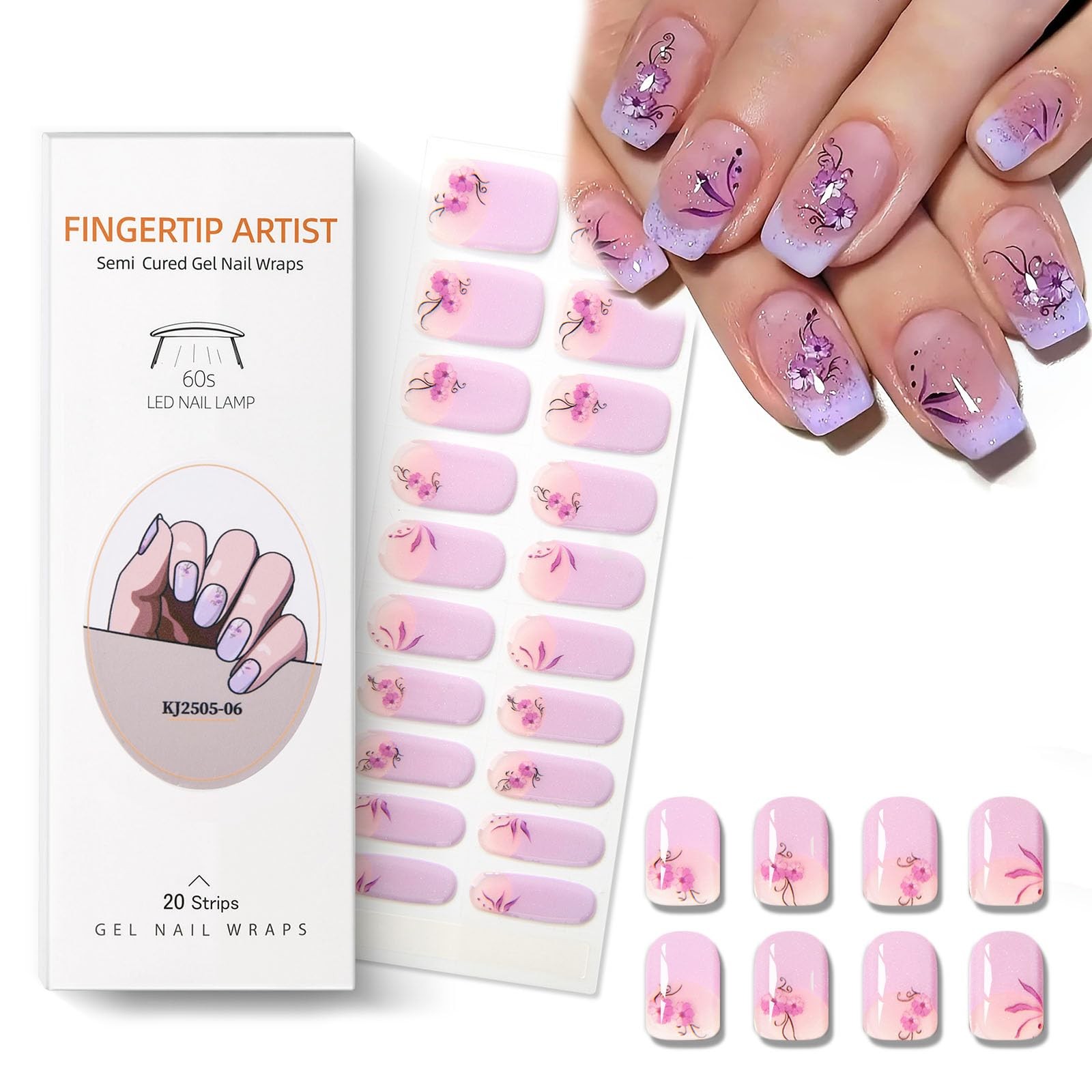Semi Cured Nail Strips 20Pcs Nails for Use with Any UV/Nail Lamp Easy to Appl…