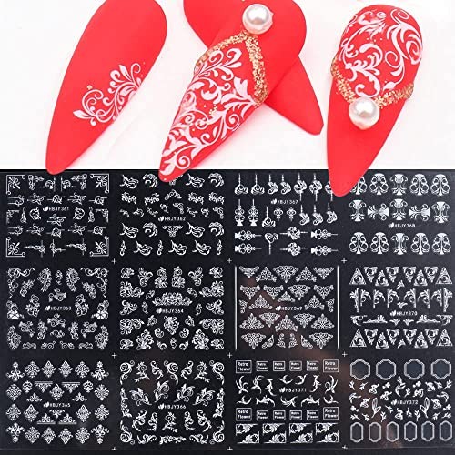 Flowers Nail Art Stickers Decal ,White Flowers Nail Stickers Nail 361-372 White