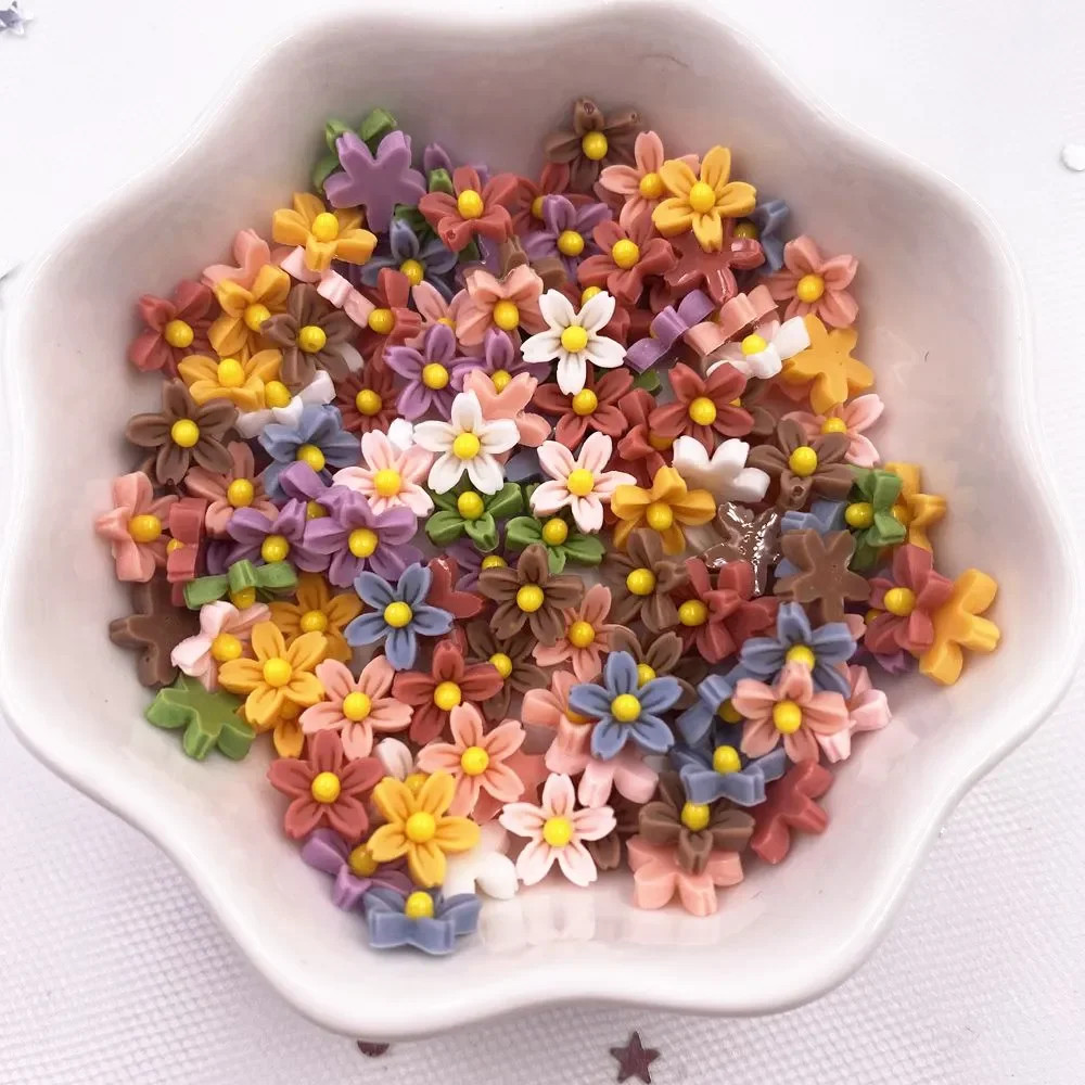 100Pcs 8mm Resin 3D Colorful Mini Flower Gems Flatback Figurines Scrapbook