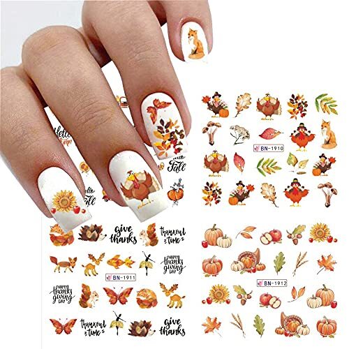 Fall Nail Stickers Autumn Leaves Nail Water Transfer Stickers, Design 8