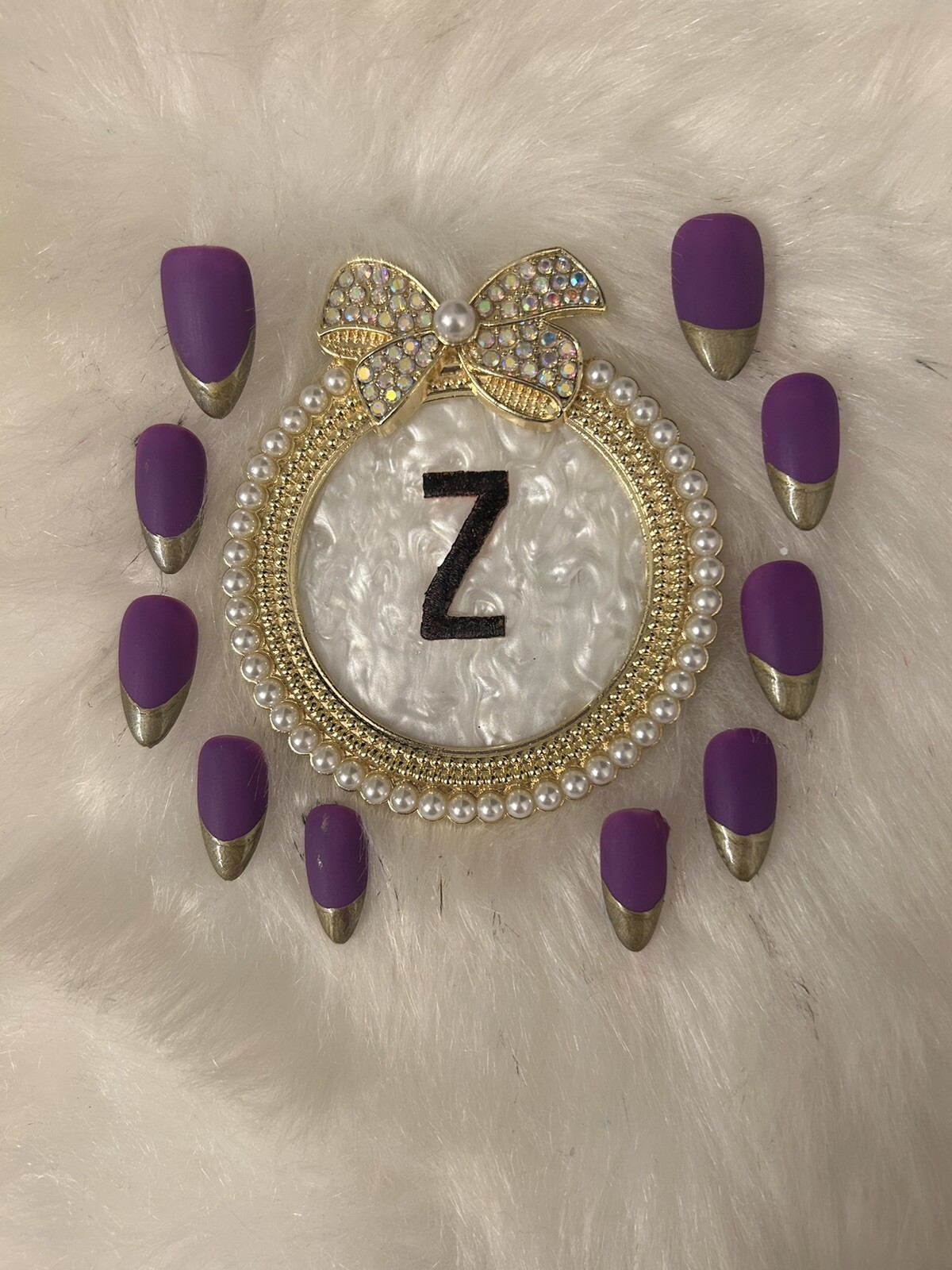 Z NAILZ! Gorgeous Set Of Handmade M Squoval Purple/gold French Press On Nails