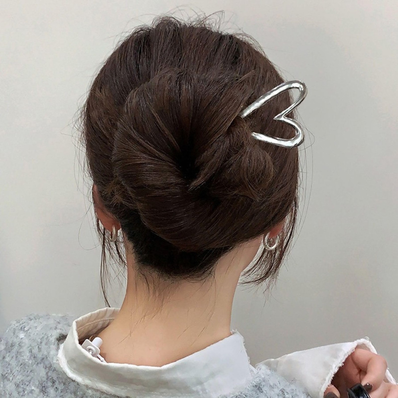 2pcs Metal Heart Hairpins Golden Silver Pins Hair Stick Metal U-shaped Hair F…