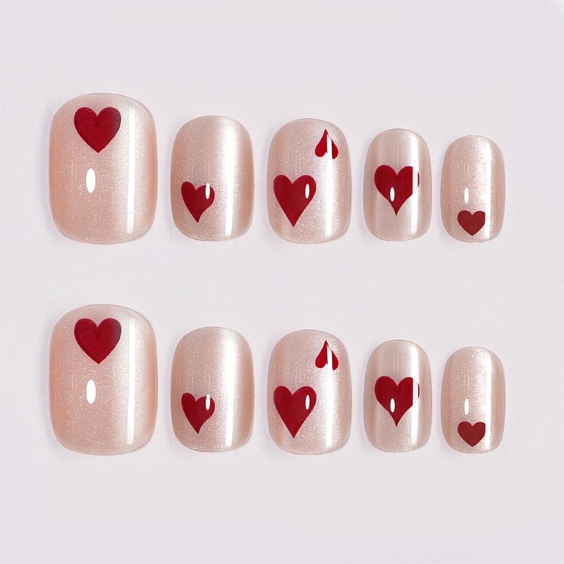 24 Pieces Heart Pattern Press On Nail ABS Material Short Square Style