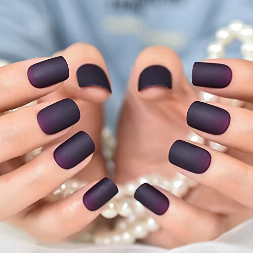 Matte Dark Purple Press On Nails False Nail Art Tips Full Cover Reusbale
