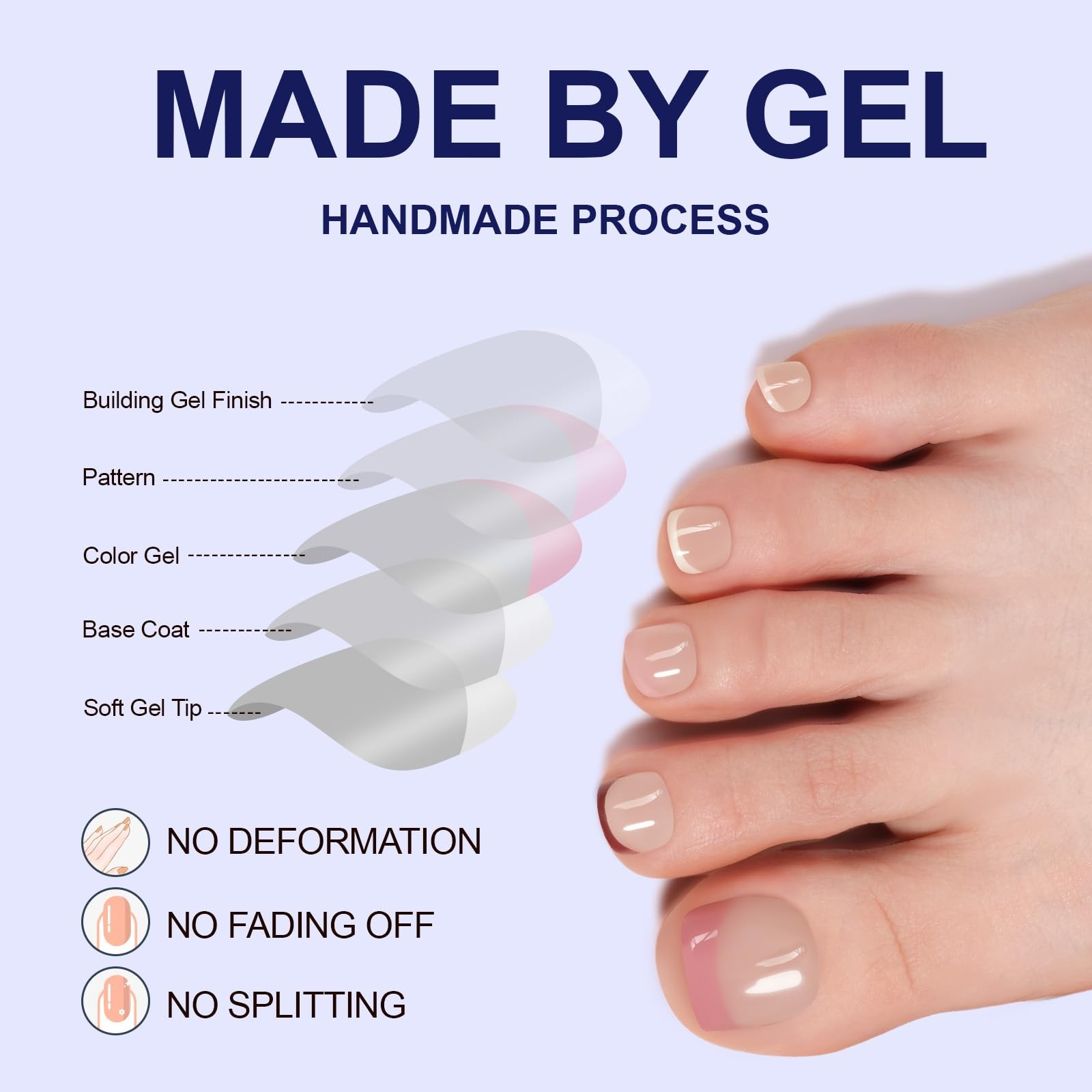 Misssix Press On Toe Nails Short, 150Pcs French Toe Nail Tips, 5 Colors Squar…