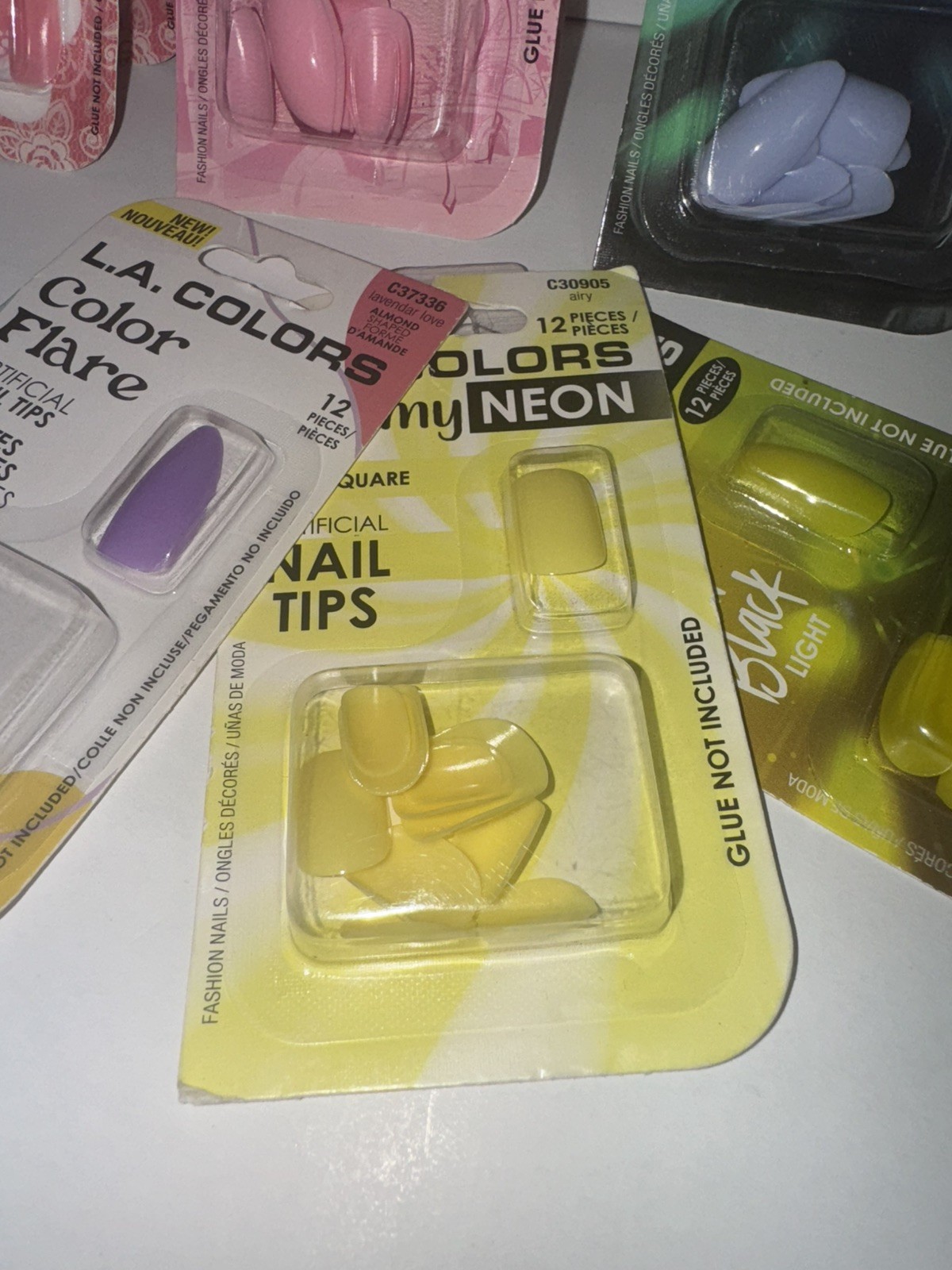 L.A. Colors Glue On Nails Bundle – Almond Square Coffin Shape 11 Packs