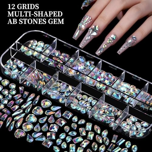Nail Charms, Nail Rhinestones Kit with 8 Boxes of Nail Gems Multi Shape