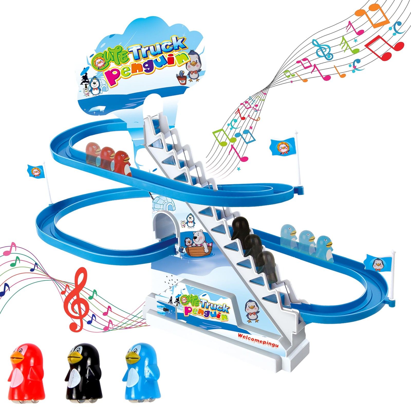 ARSUK Penguin Race Game Toy Playful Musical 12.75 x 9.12 x 3 inches, Blue