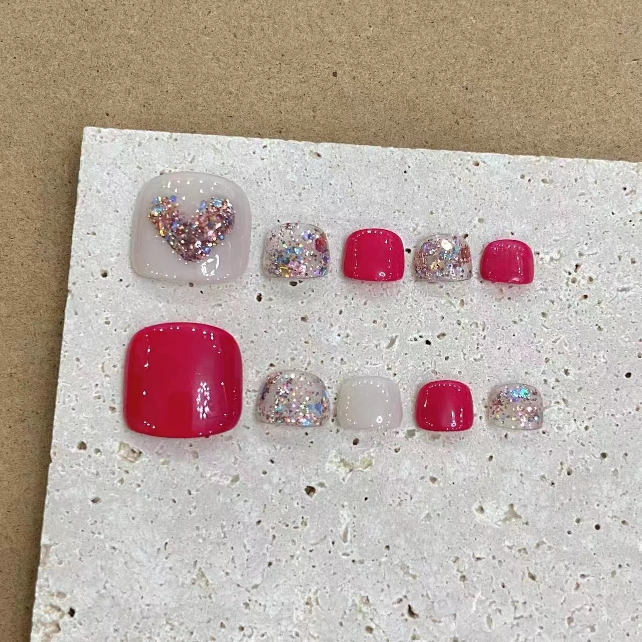 10Pcs Green Gradient Cat Eye Glitter toenails Press On Nails Reusable Vacation