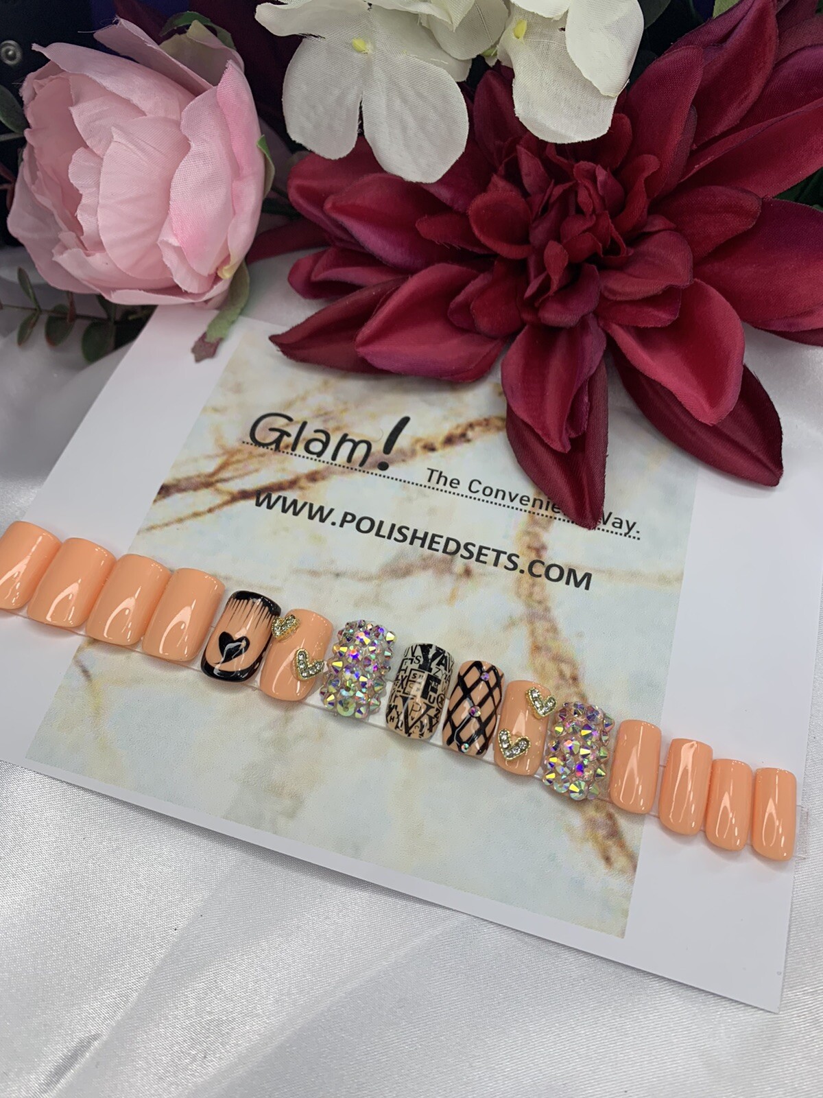 press on nails | Medium Short Square Peach Press On Nail Set