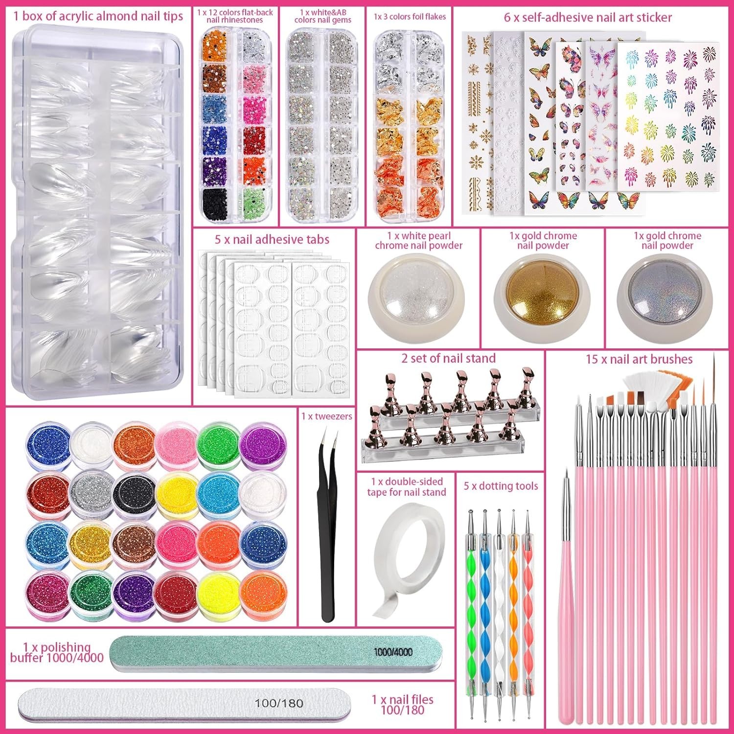 Kit de decoración de uñas, kit de uñas acrílicas, herramientas para uñas con pun