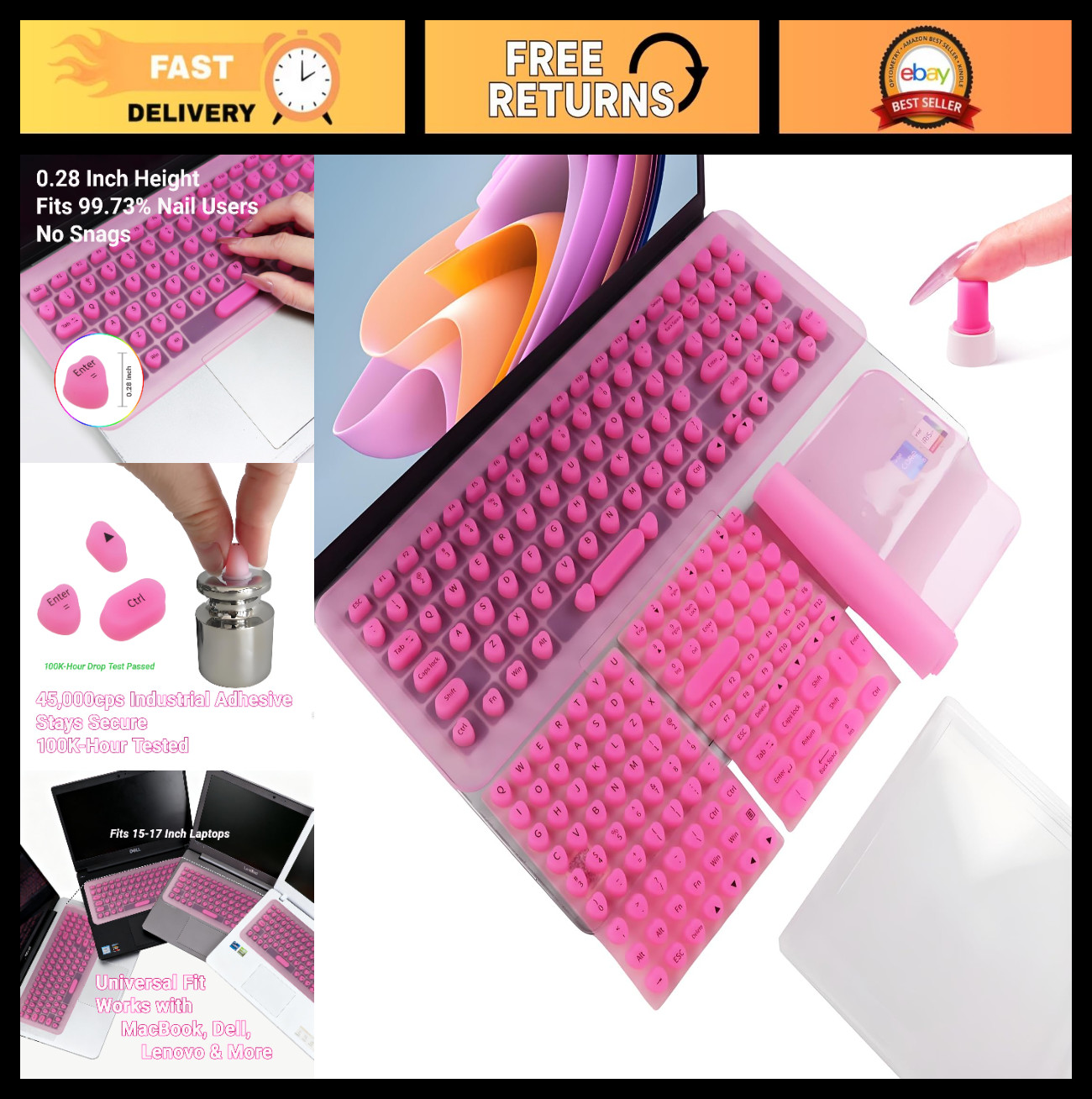 Long Nail Keyboard Stickers & Cover – 119 Keys for 15-17″ Laptops, Gift Set