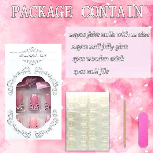 Duck Shaped Acrylic Nails – Medium – Medium – French & Floral Rhinestone