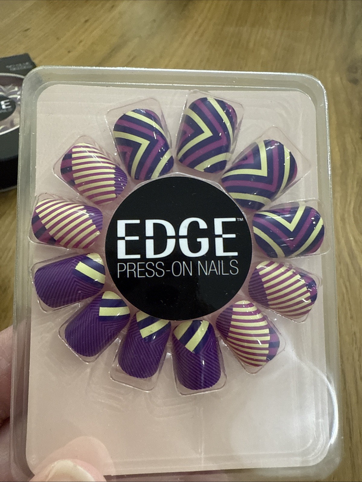 Purple/Pink /yellow Edge Press on Nails 24 Nails Short Round New! No Glue Needed