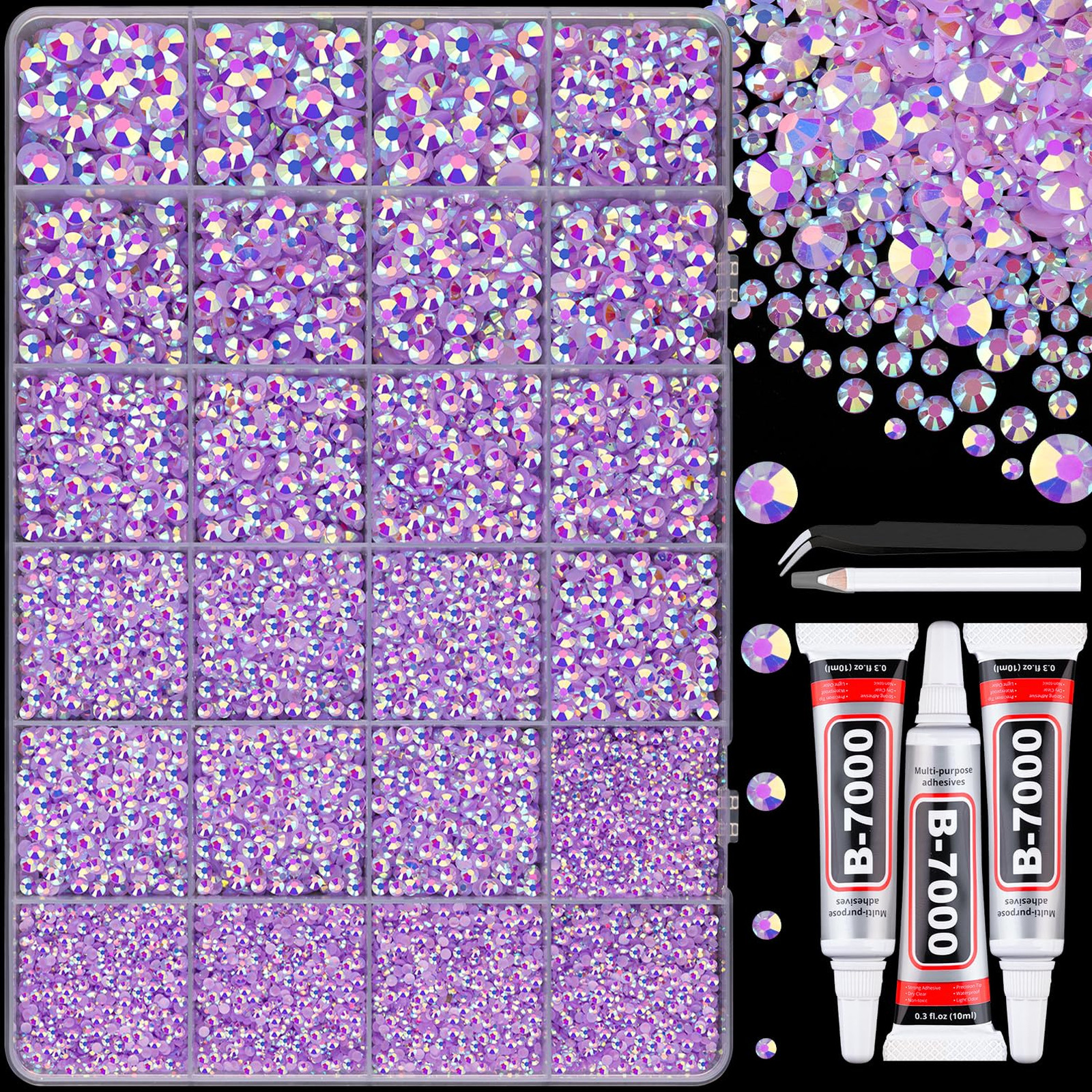 Resin Jelly Rhinestones Lavender Purple AB Flatback Gems 25000Pcs with Tweezers