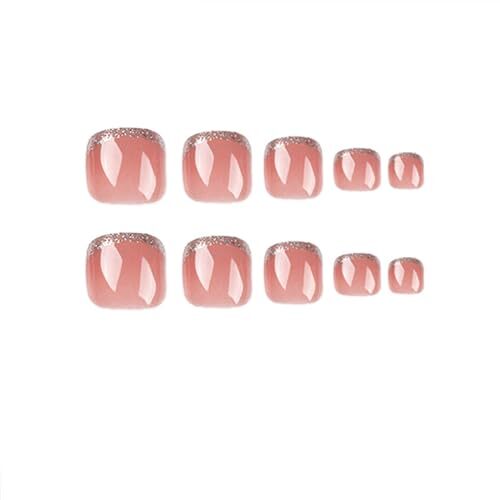 Toenails Square Fake Toenails Glossy Nude French Tip Press on Toenails style17