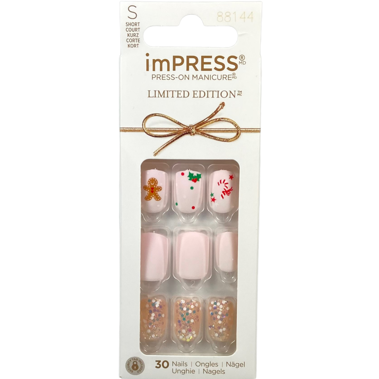 NEW Kiss Nails Impress Press Manicure Short Gel Matte Pink Gingerbread Christmas