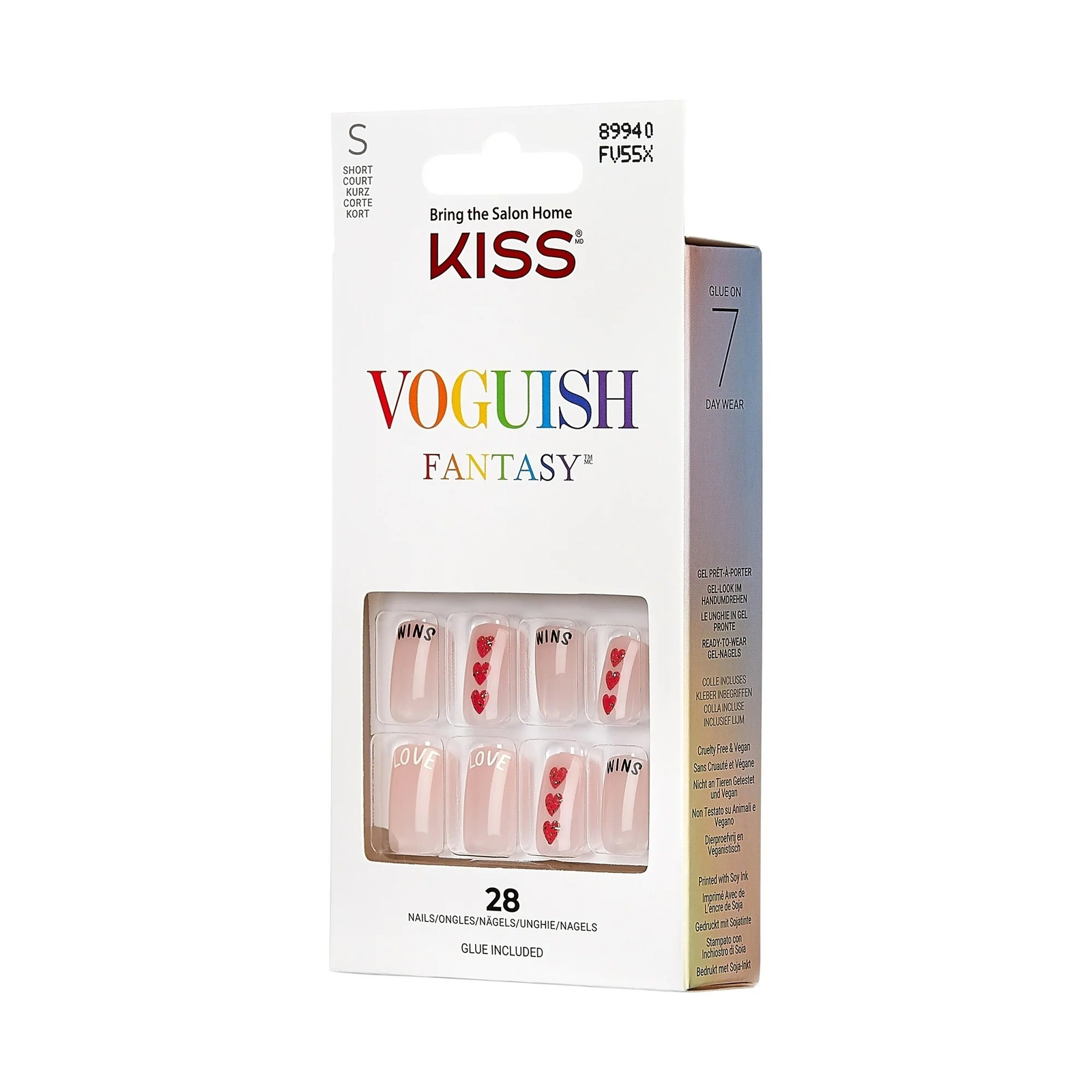 KISS Voguish Fantasy Small Square Glue-On Pride Nails, Nude, 28 pieces