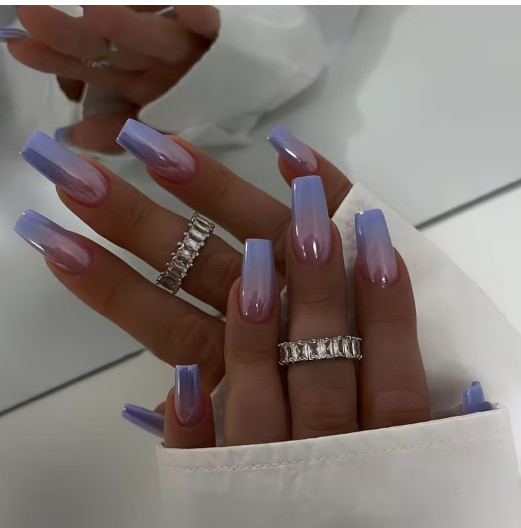 Presson 24pcs Medium Square Purple Ombre Press-On Nails – Glossy Gradient F013