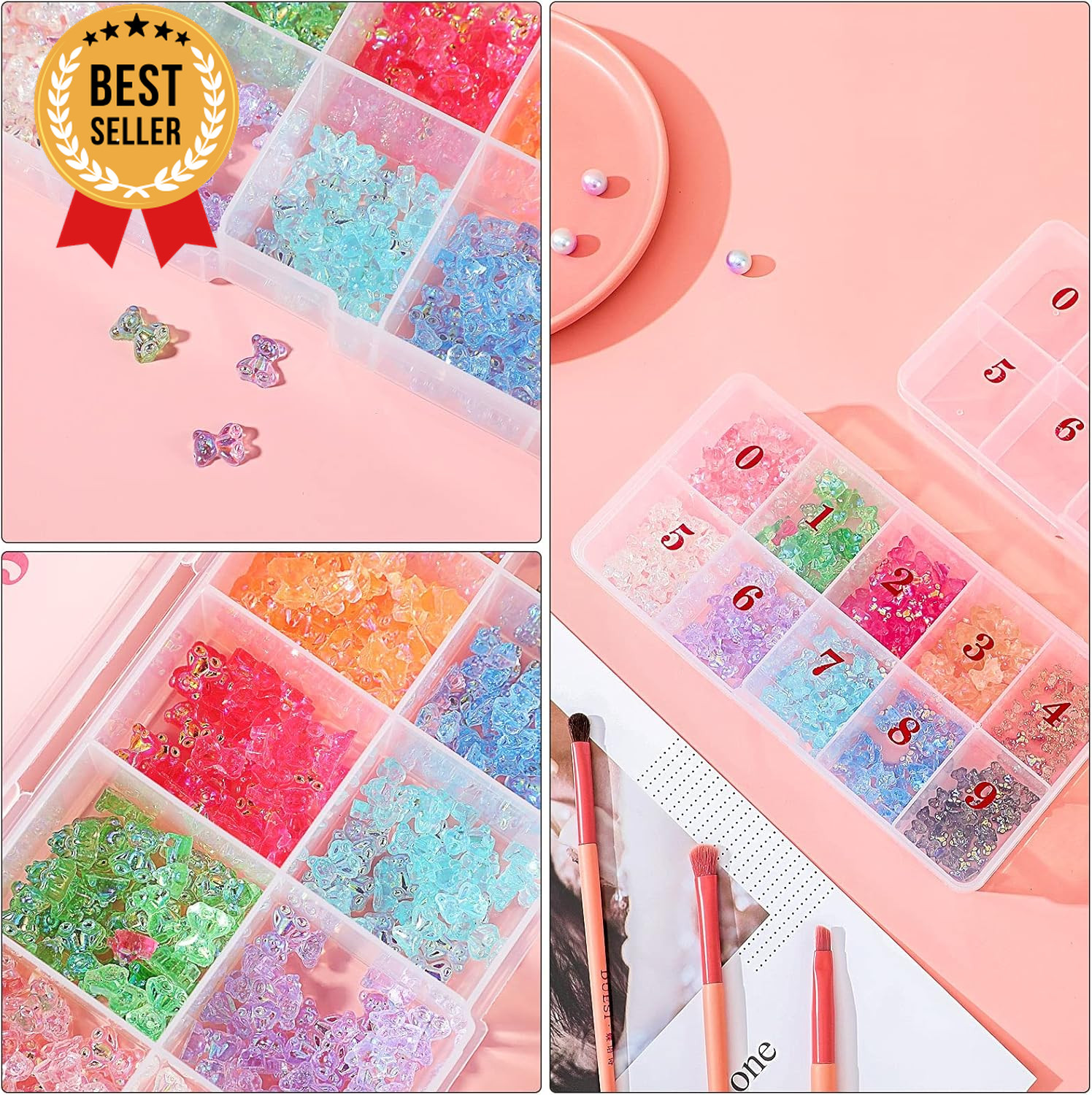 2x Empty Nail Tip Organizer Box 10-Grid Storage Case for Nails/Jewelry