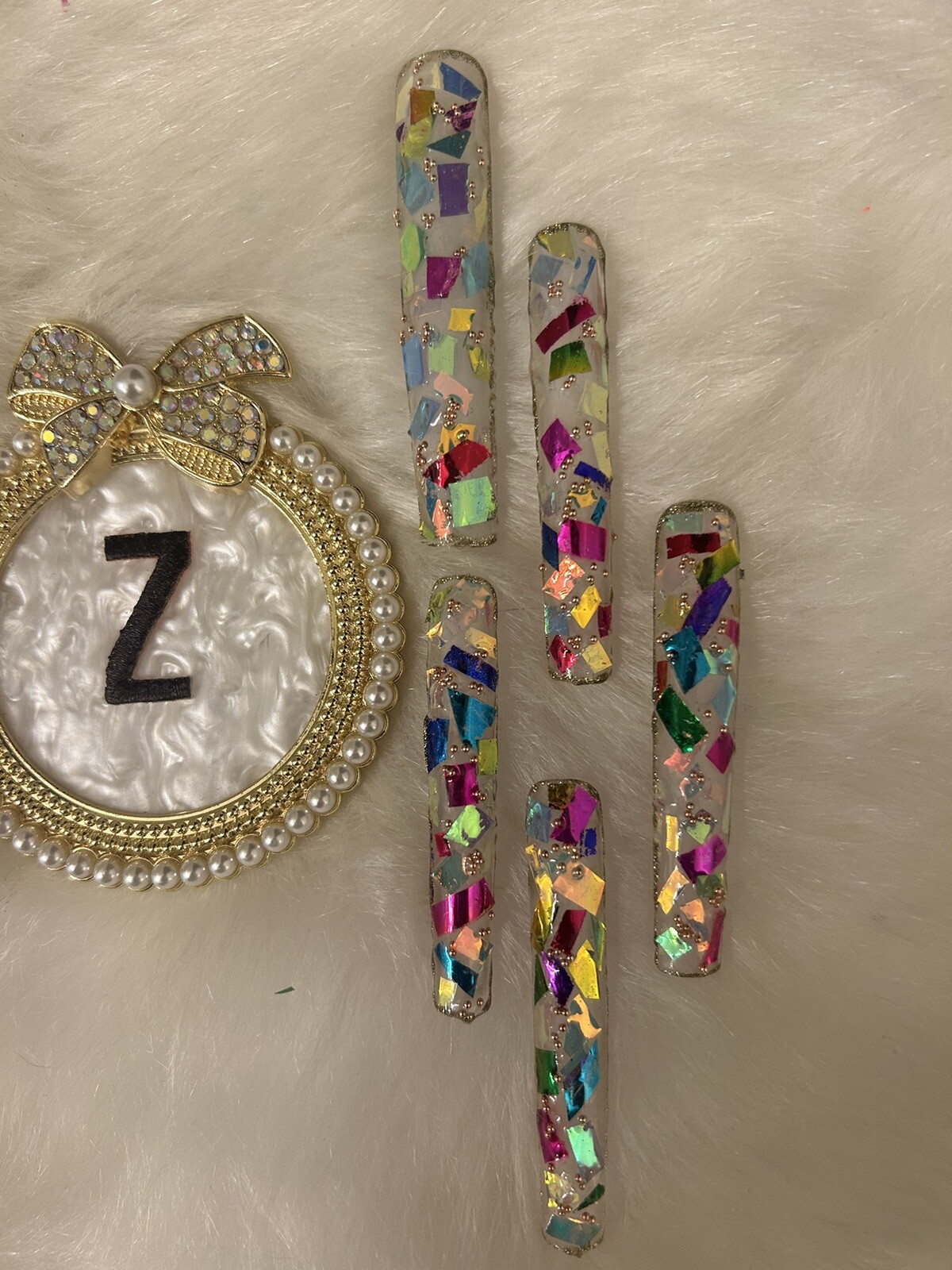 Z NAILZ! Awesome Set Of Handmade Custom 4XL Square Confetti Matte Press On Nails