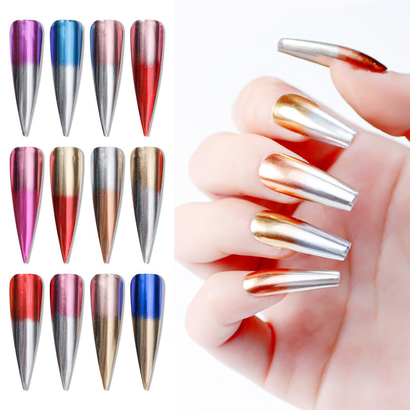 Nail Mirror Chrome Powder Two Colours Pressed Solid Rose Gold Silver Shimmer