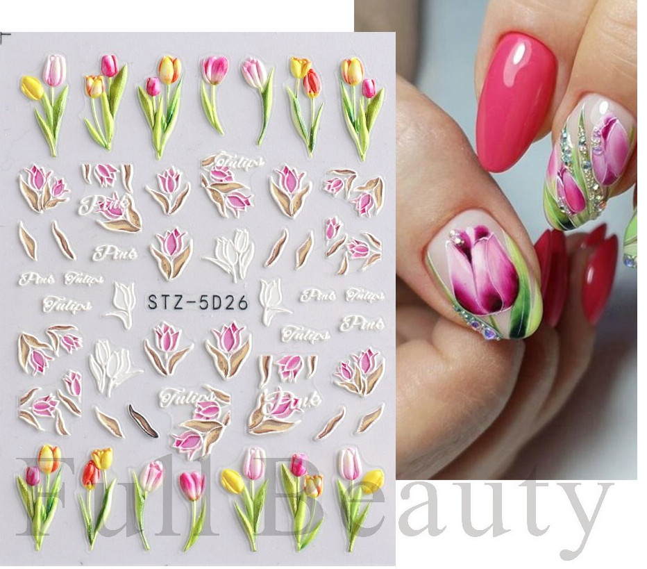 5D Embossed Floral Green Leaf Turnip Nail Stickers Self-Adhesive Manicure 5D26