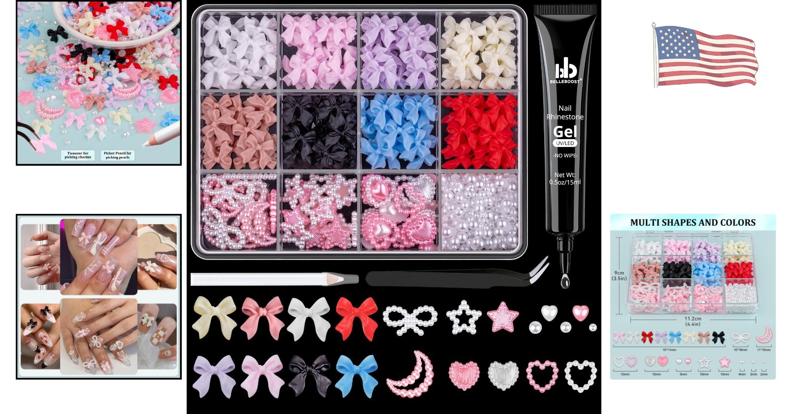Nail Art Charm Kit: 600 Pcs Colorful 3D Charms, Pearls & Glue for Stylish Nails