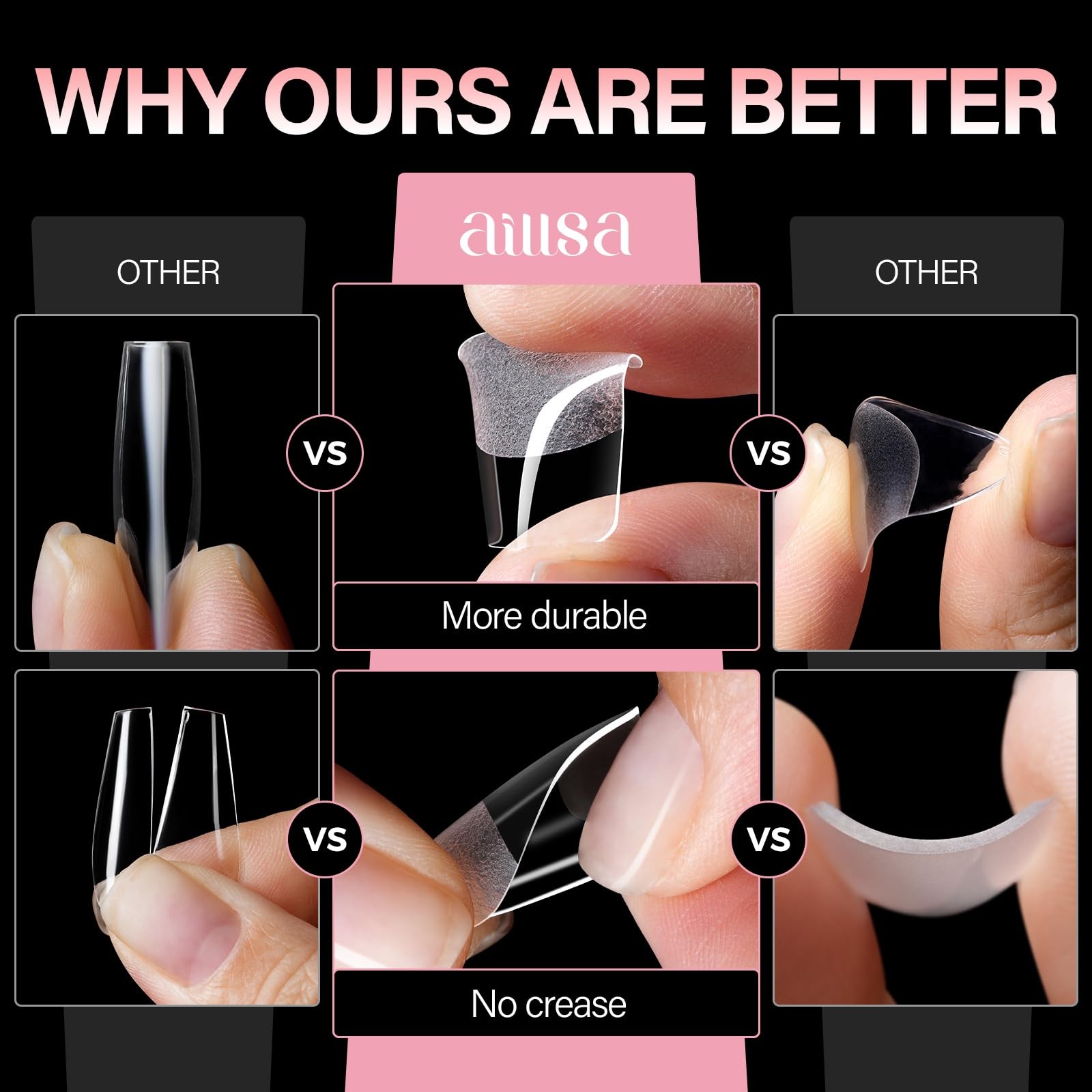 AILLSA Short Square Nail Tips – Half Matte False Square,