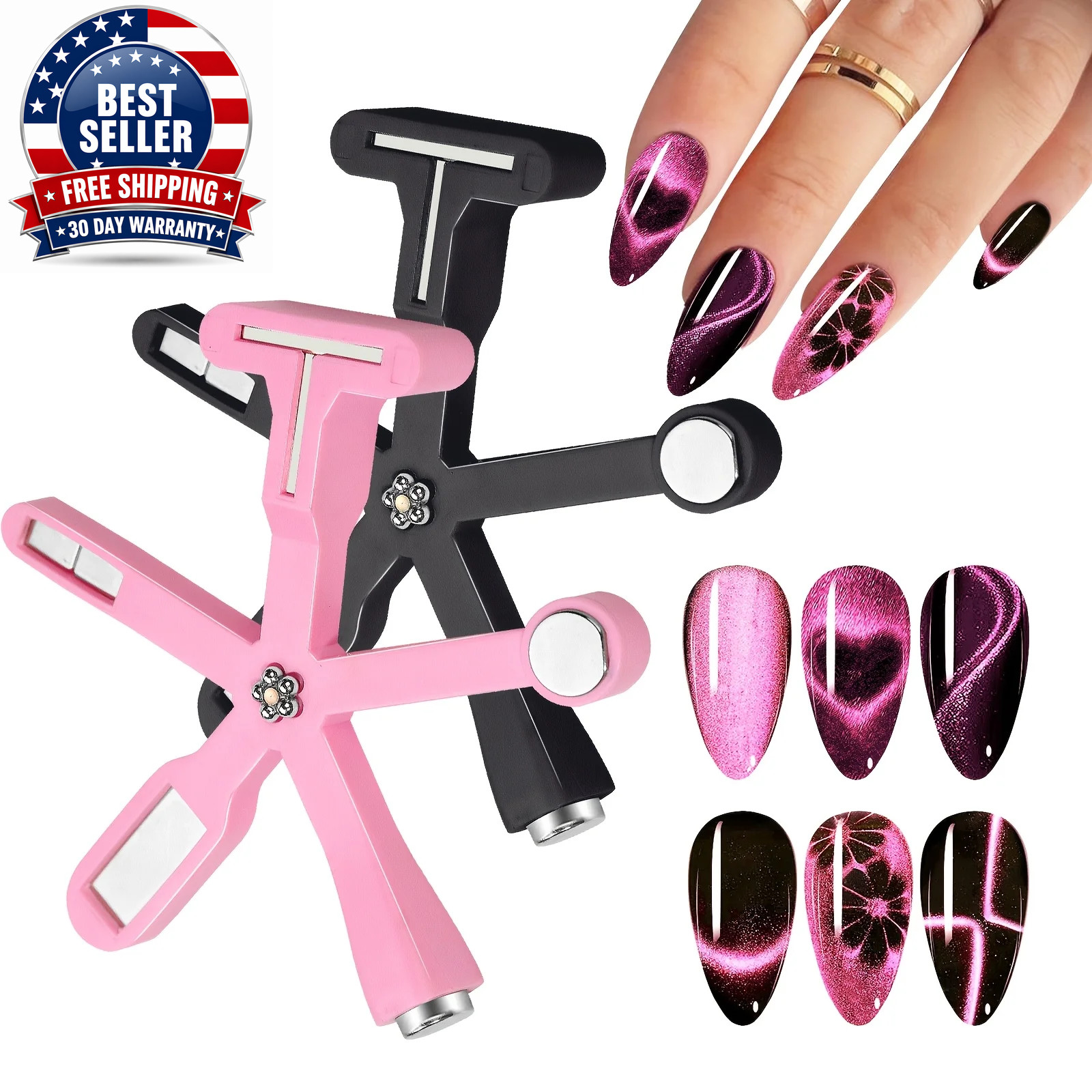 6In1 Nail Magnet 3D Cat Eye Effect Side Light Half Moon Daisy Flower French Nail