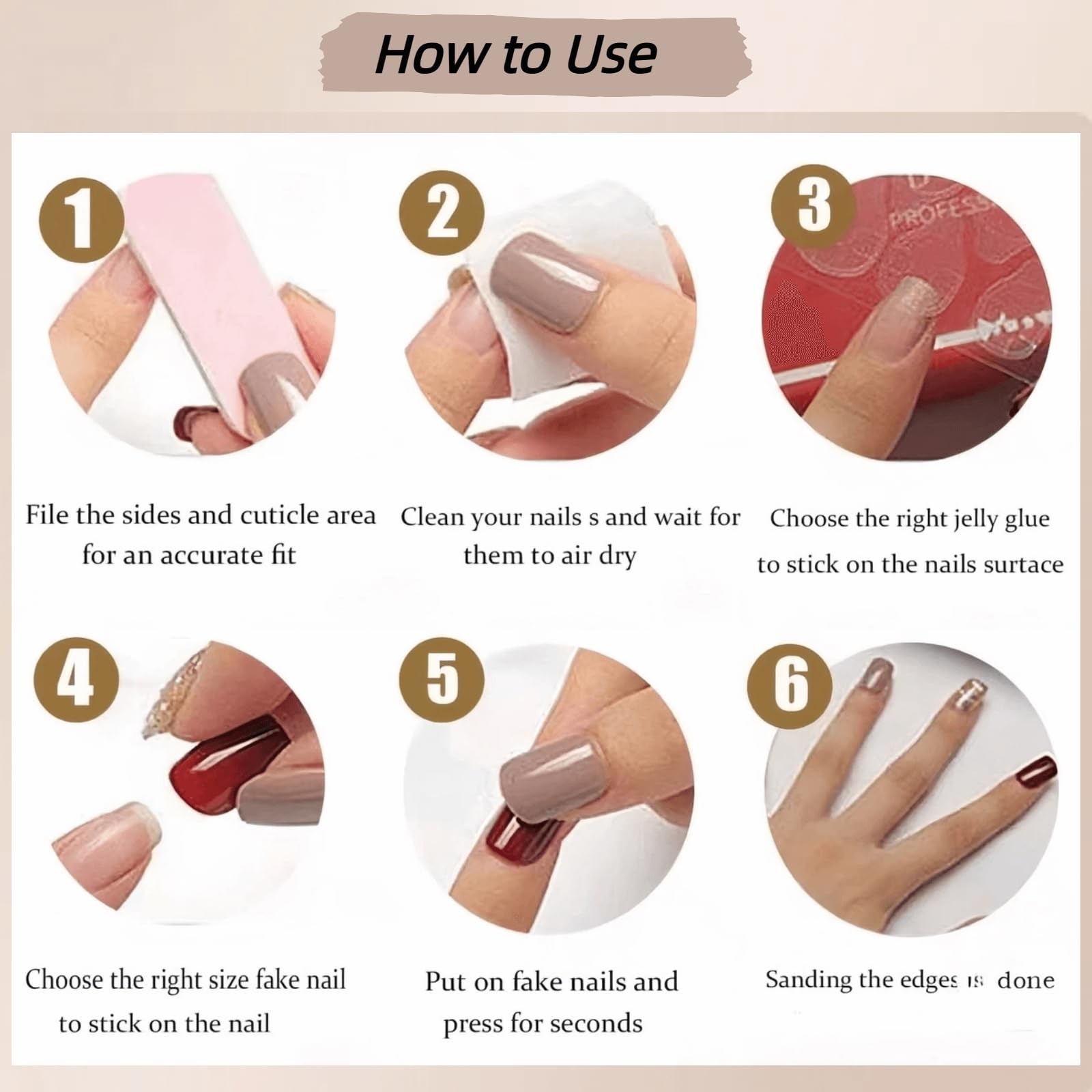 Almond Press on Nails Medium – 10pcs 3D Handmade Press on Nail French Tip Sty…