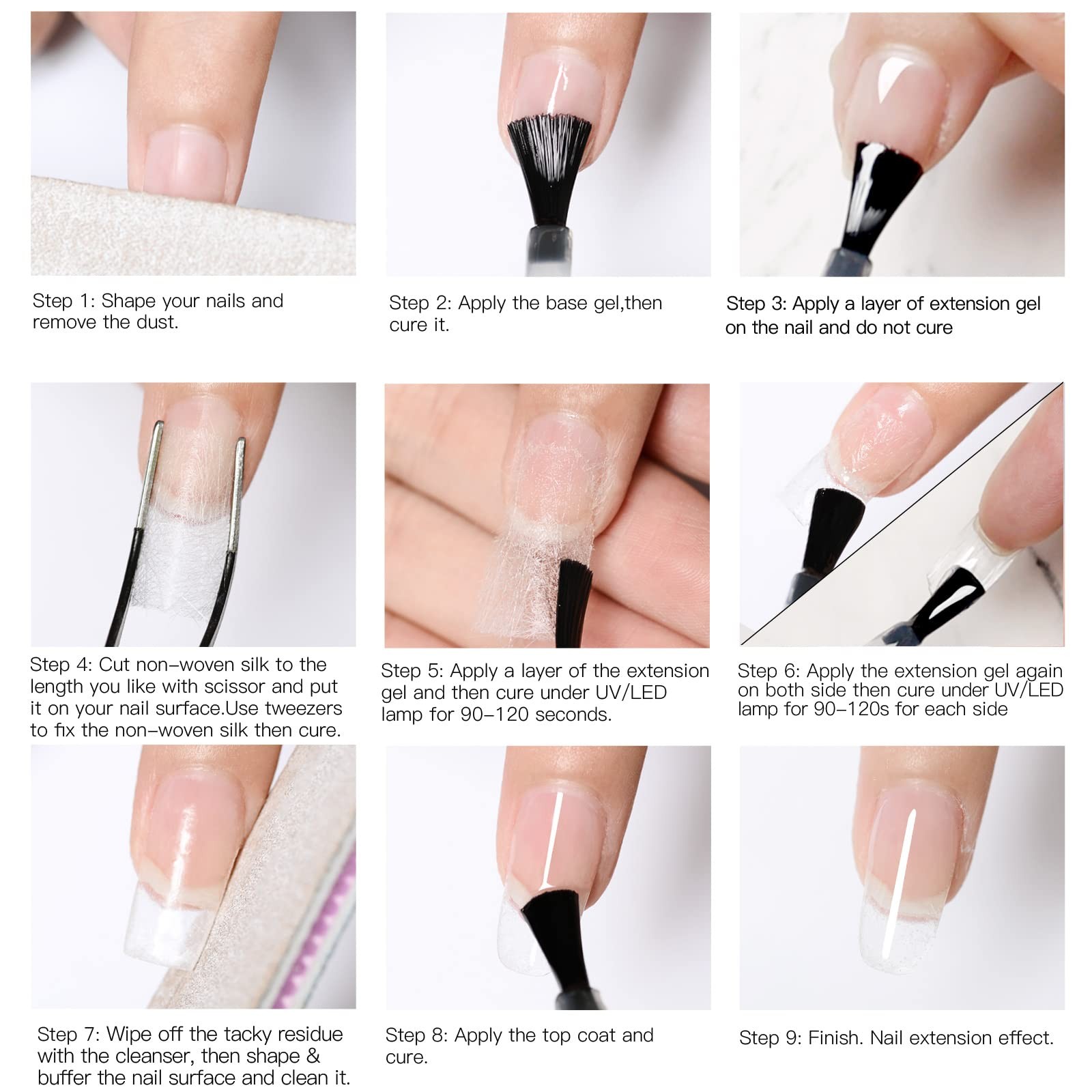 Fiberglass Nail Extension Kit with Building Gel 18 Piece Set, Clear