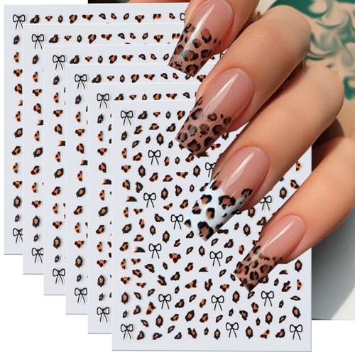 Leopard Print Nail Art Stickers 3D Self-Adhesive Brown Bow Nail Art Sticker-4