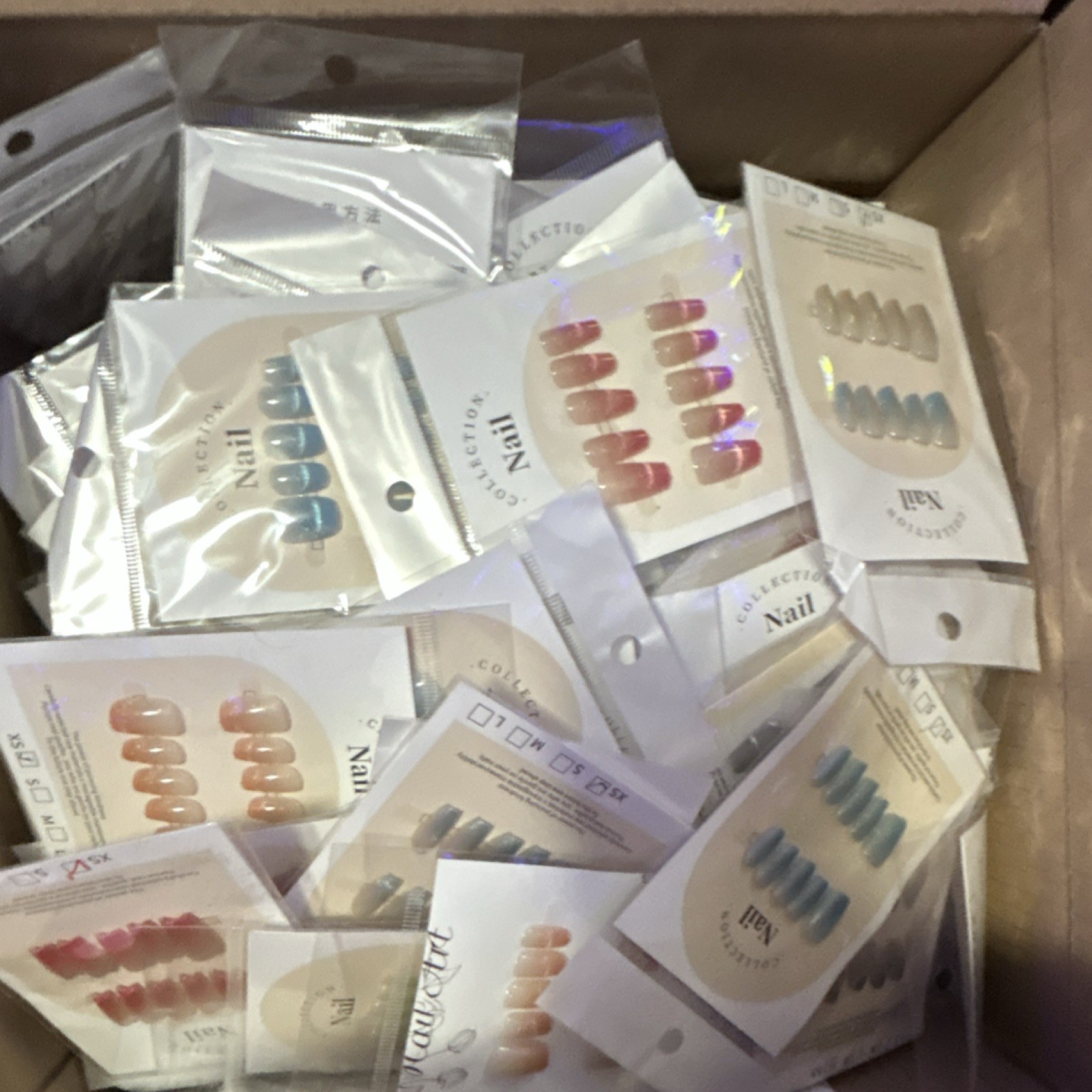 Size XS Multicolor Shiny Press-On Nails XS Pre-Designed Full Cover Lot over 125