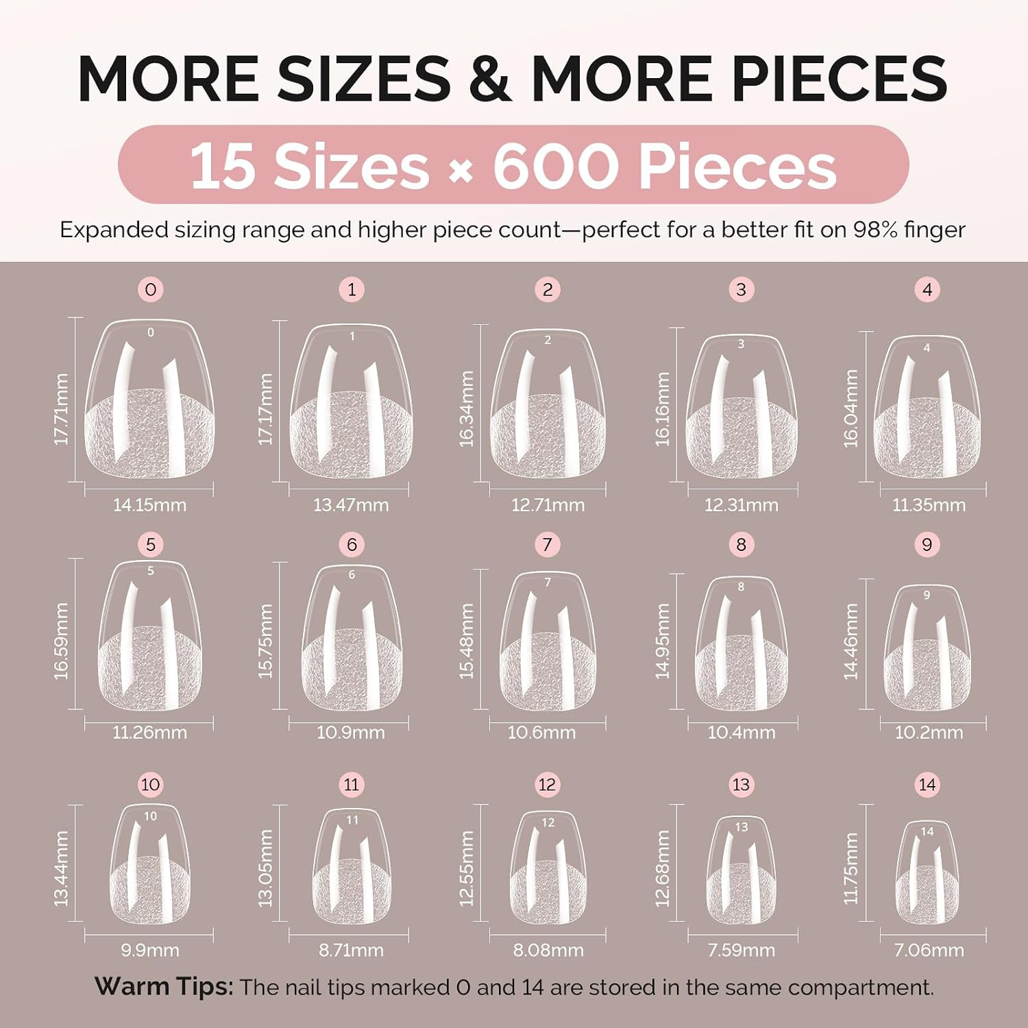 Extra Short Ballerina X Nail Tips- 600Pcs 15 Sizes | Clear Acrylic, Half Matte F