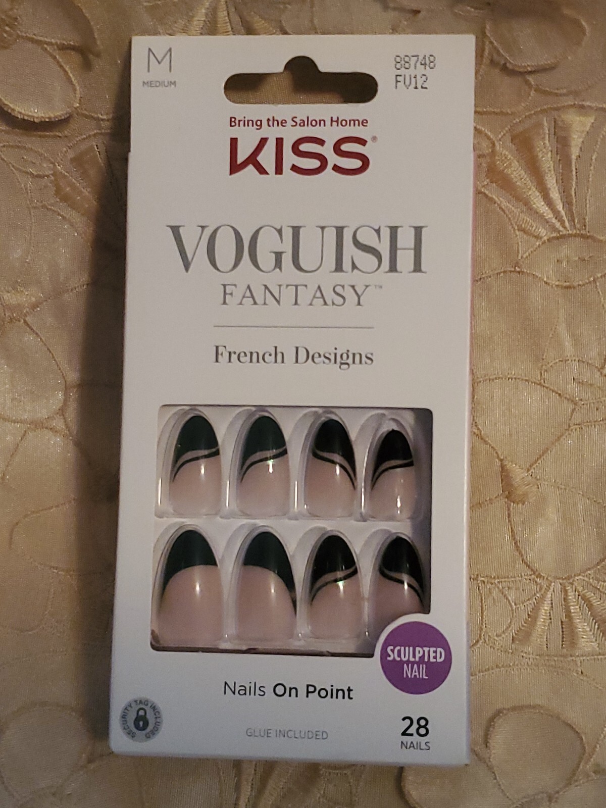 KISS-VOGUISH-FANTASY-FRENCH DESIGNS-88748 FV12-MEDIUM LENGTH-BLACK TIP/NEW/BOXED