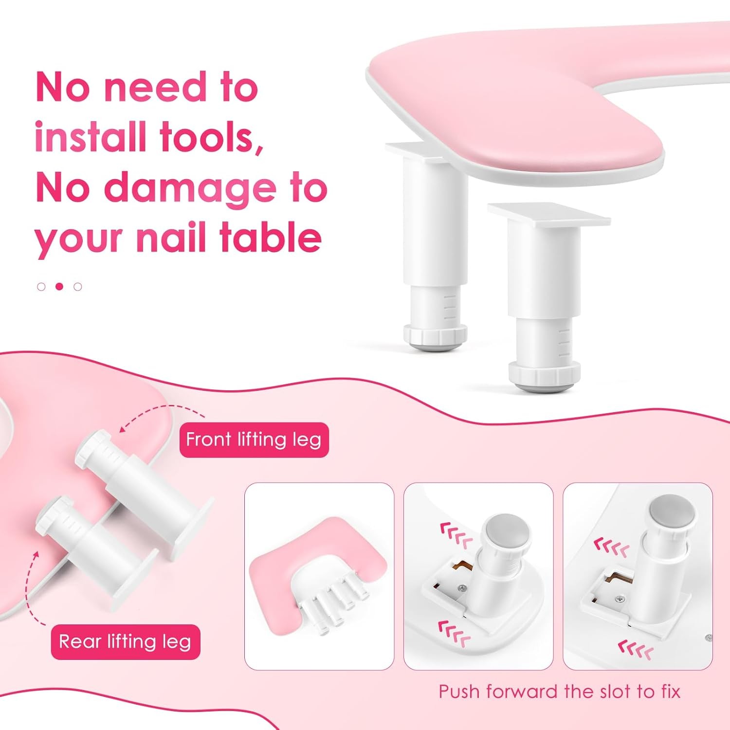 Manicure Arm Rest for Nails Tech: U-Shaped Adjustable Nail Armrest – Pink PU Lea