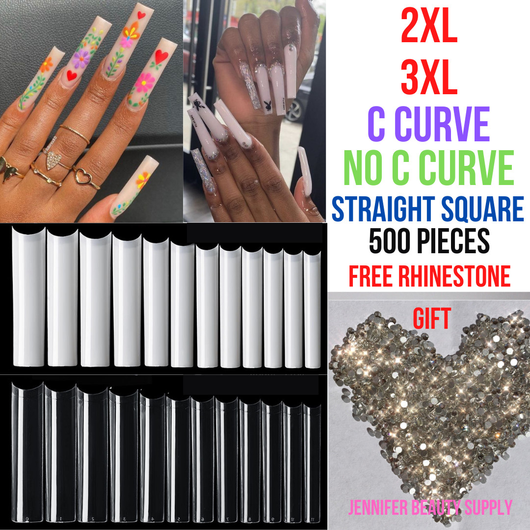 500 PCS XXL C CURVE NAIL TIPS COFFIN HALF COVER EXTRA LONG SQUARE FAKE NAILS