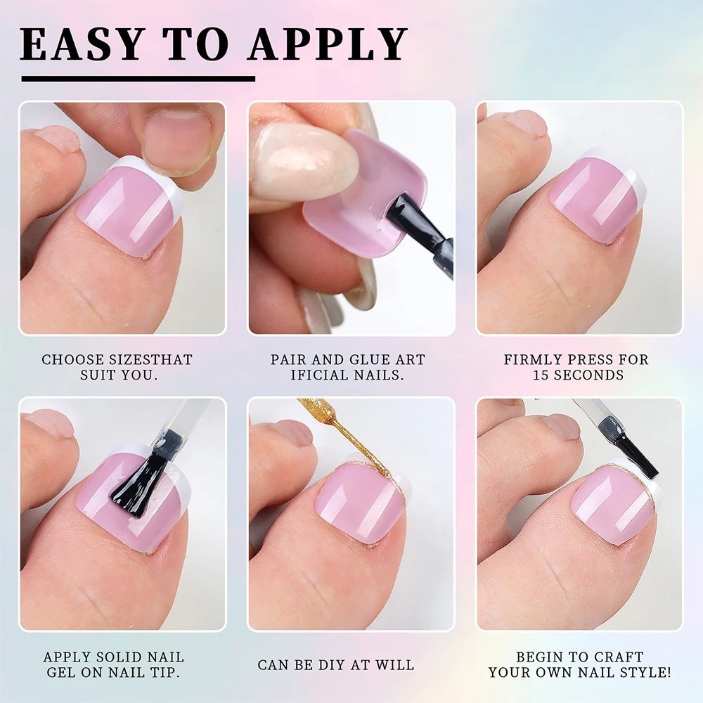 French Press On Toenails – 120 Pcs Square Full Cover Tips for Women