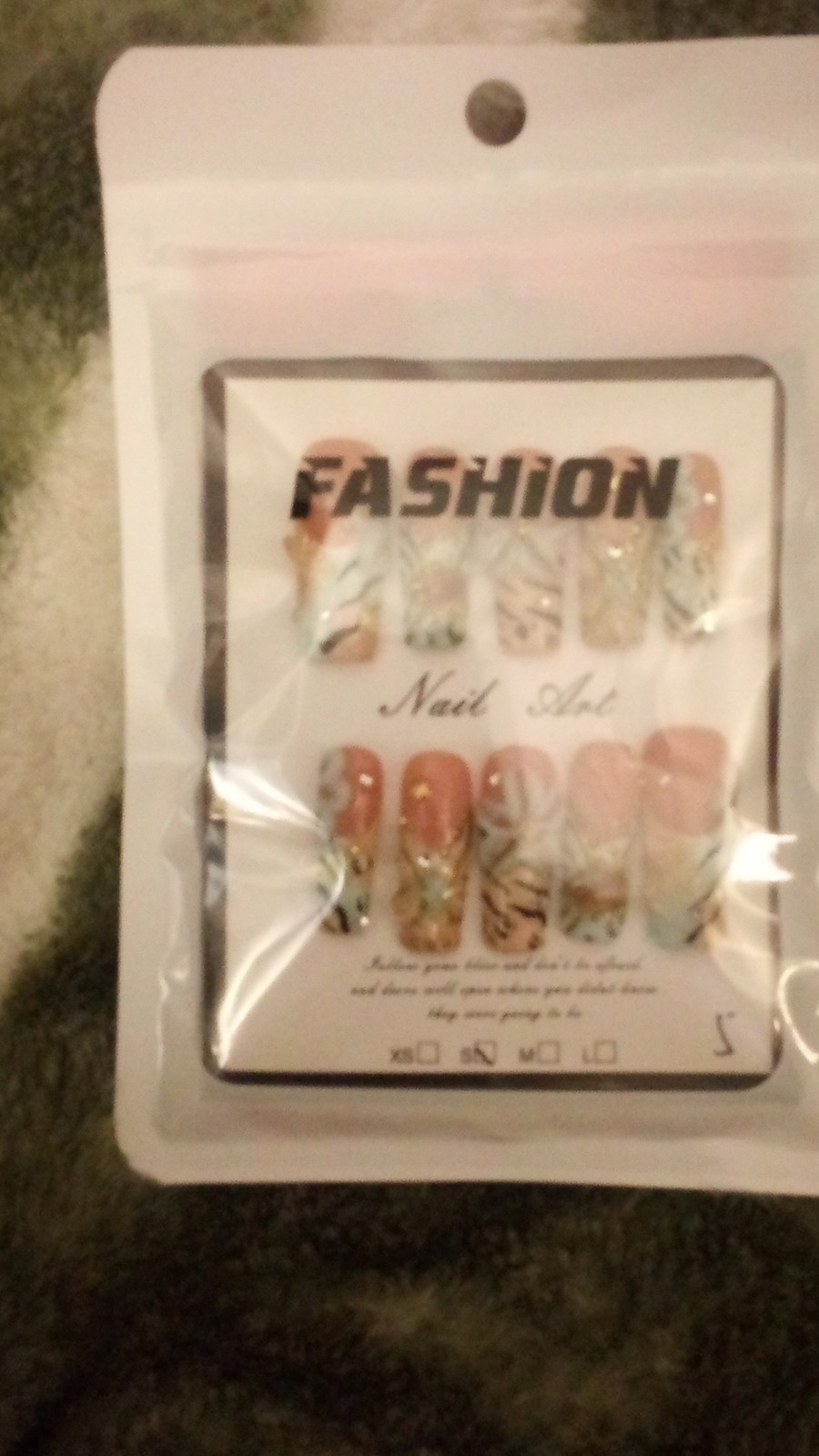 Fashion 3D Press-On Nails Peach Blue Gold medium Square Animal Floral