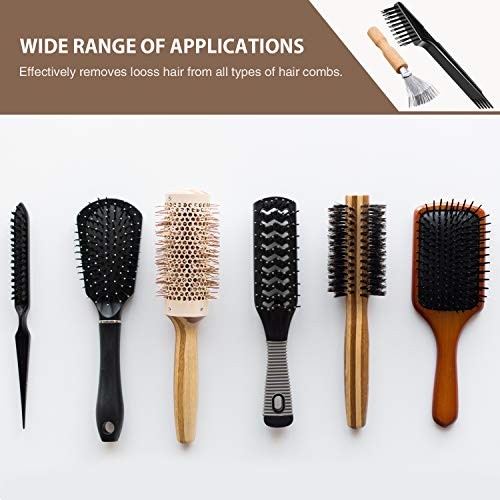 2 Pieces Hair Brush Cleaning Tools – Mini Comb Black Color Wooden Handle Rake