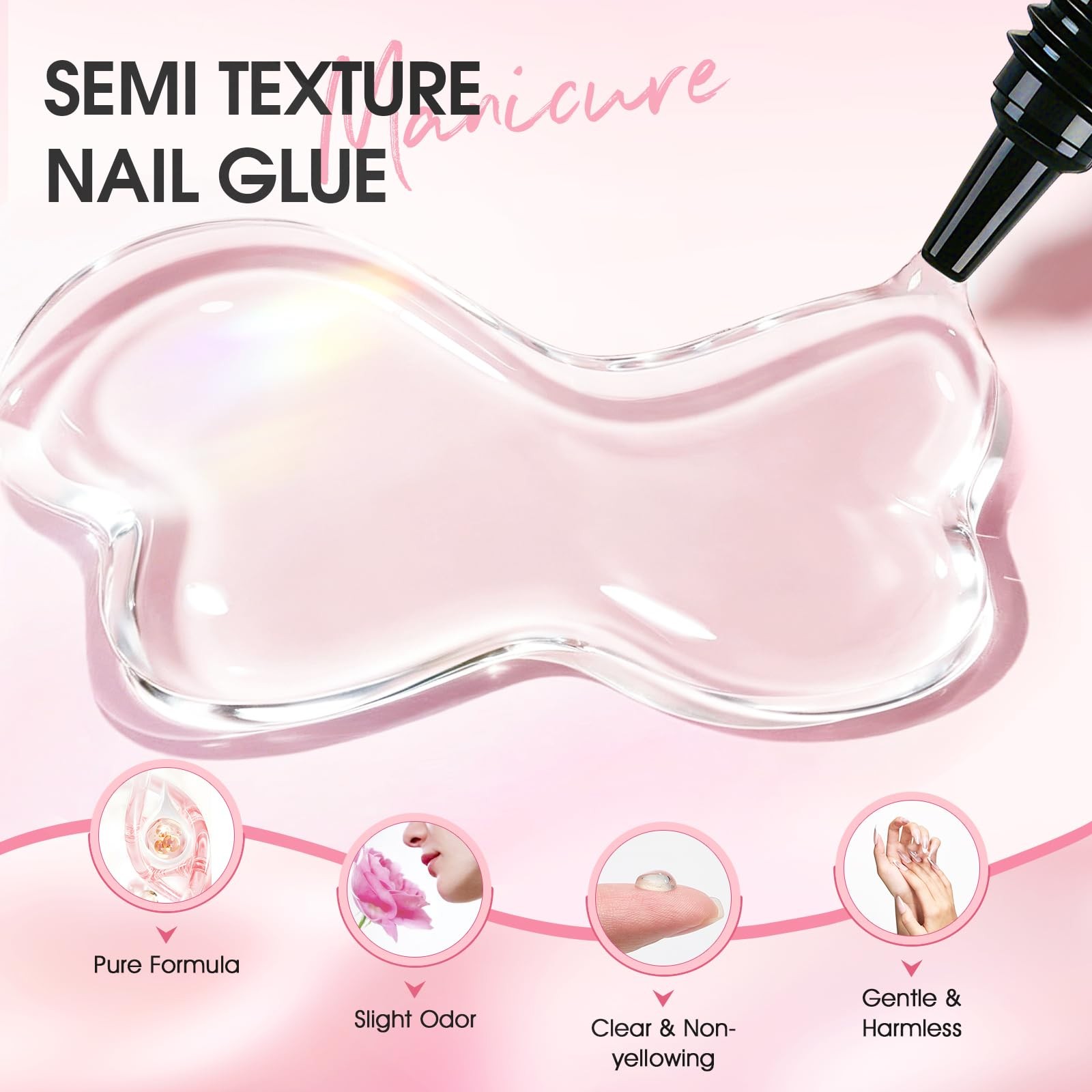 Semi Solid Nail Glue for Press On Nails, 2 Pack x 15ml