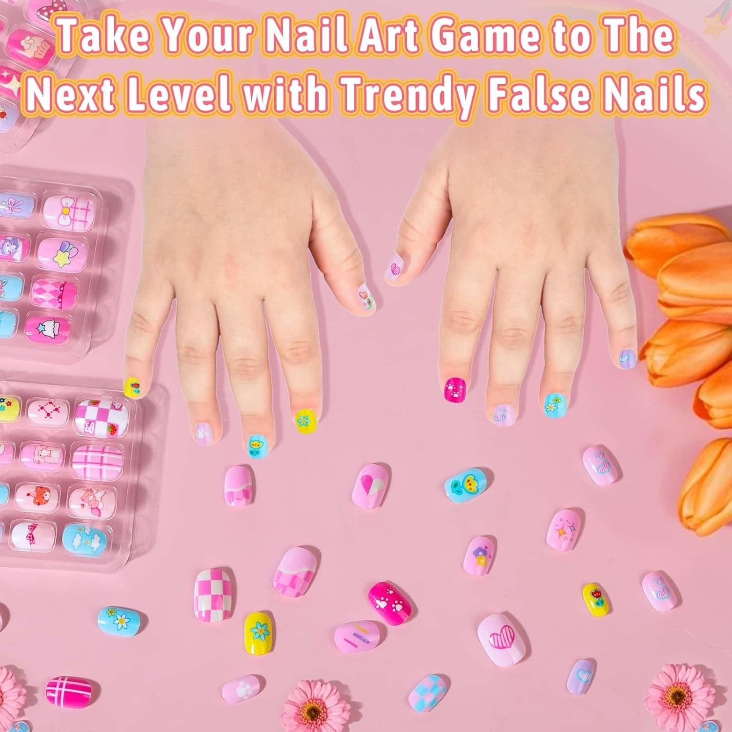 Beautiful 144 Pcs Kids Nail Kit – Safe, Easy-to-Apply Press-On Nails for Girls