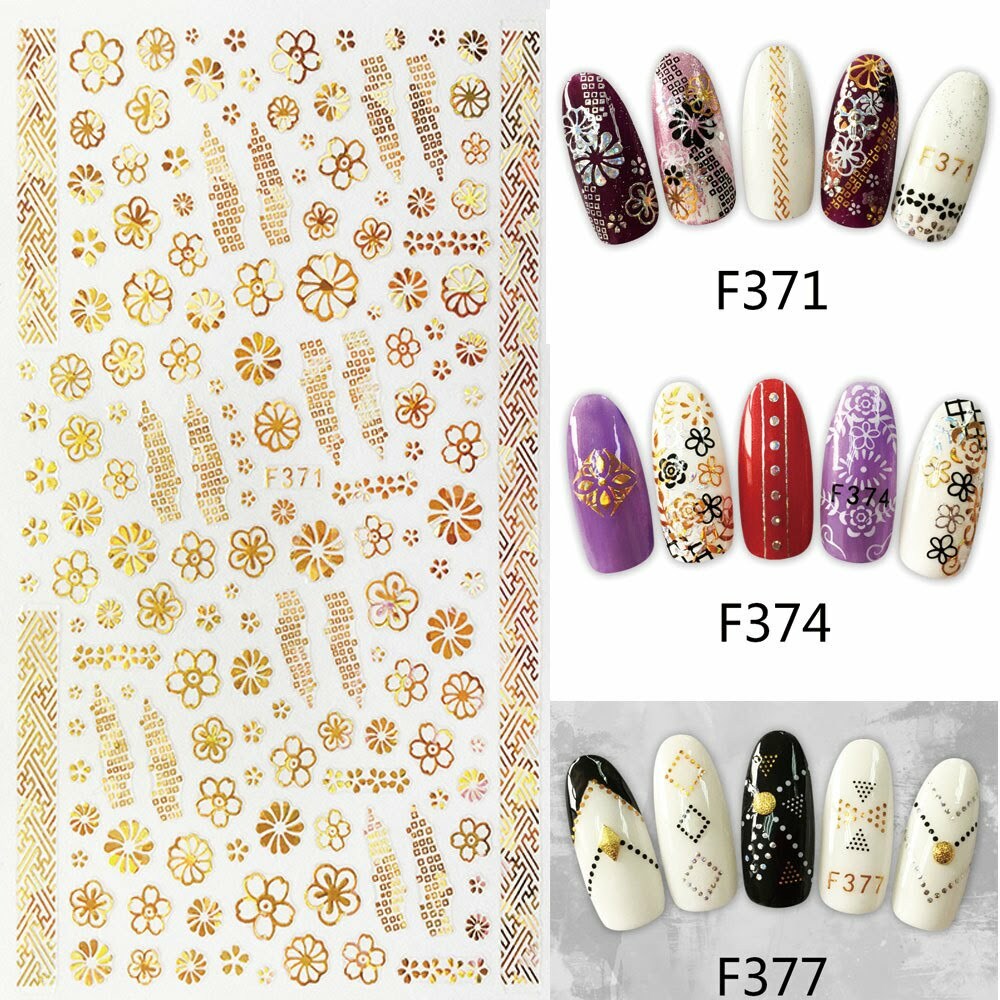 New 35 Styles 3D Gold/Silver Nail Art Sticker Rose Flower Circle Star Line Decor