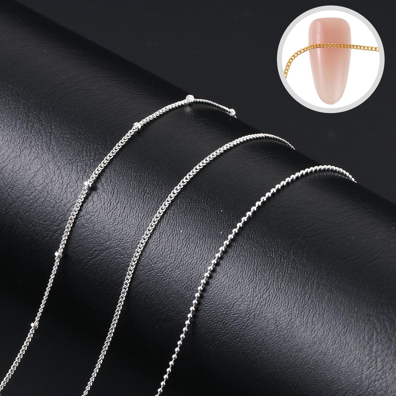 6 Strips 3D Nail Art Chains Nails Chain Charms Metallic Chain Nail Charm Gold…