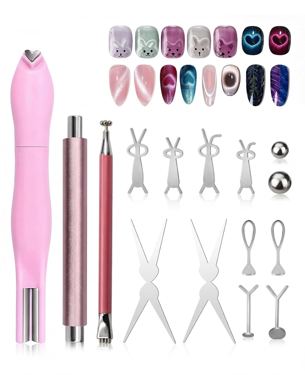 15 PCS Double-Head Heart Cat Eye Magnet for Nail Multifunctional Flower Nail Ma