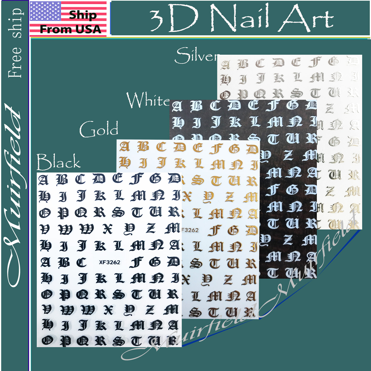 3D Nail Art Latin Roman English Alphabet Letter Sticker Decals— US seller