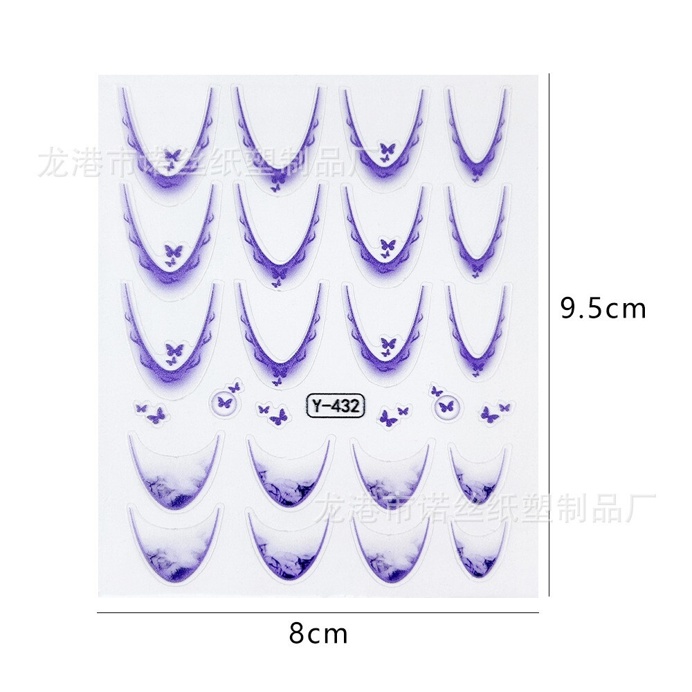 Gradient French Line Butterfly Nail Art Stickers Stencil Guides Manicure NS32