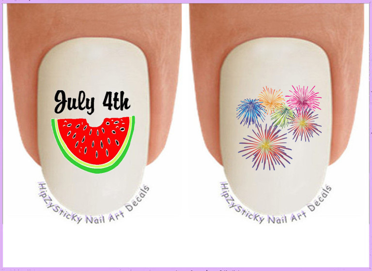Nail Art J711 July 4th Watermelon Fireworks Waterslide Nail Decals Transfers