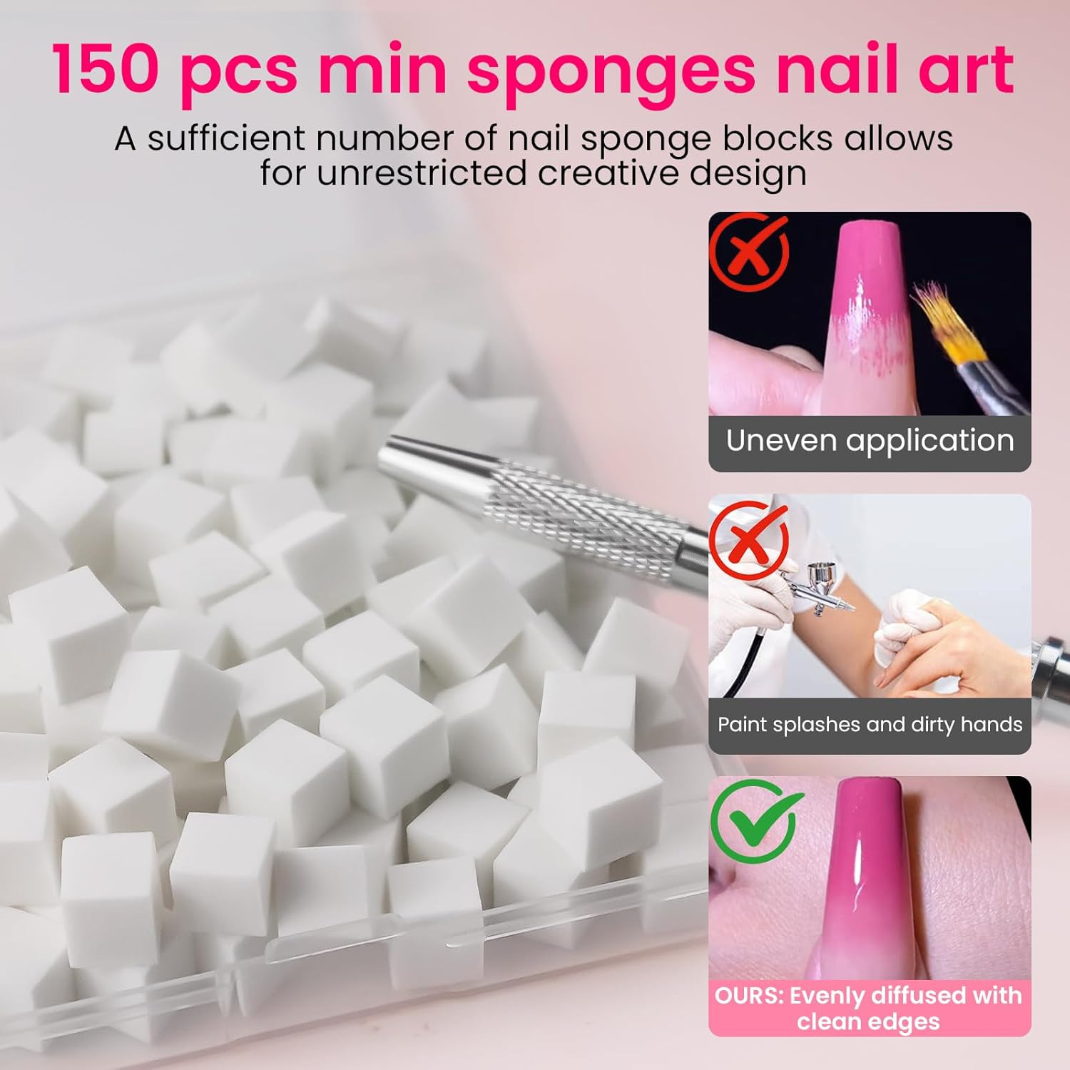 150 PCS Nail Sponges for Ombre Nail Art Supplies Brushes Design Tools Nail Tech